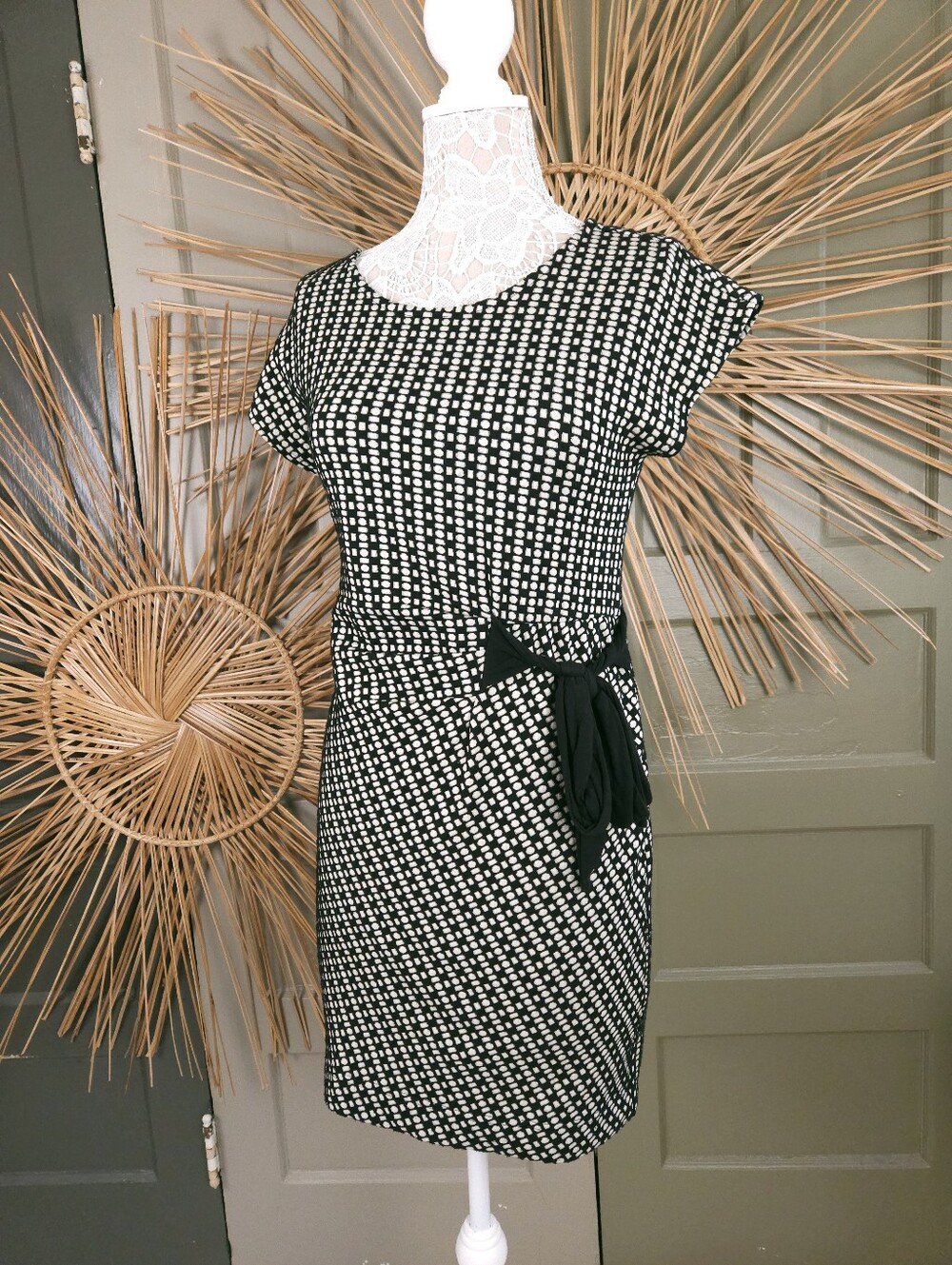 Anthropologie Saturday Sunday Black White Geometric Knit Mini Dress XS